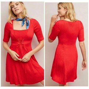 ANTHROPOLOGIE NWT Juliet Corseted Dress by Maeve Red Lace-up Front